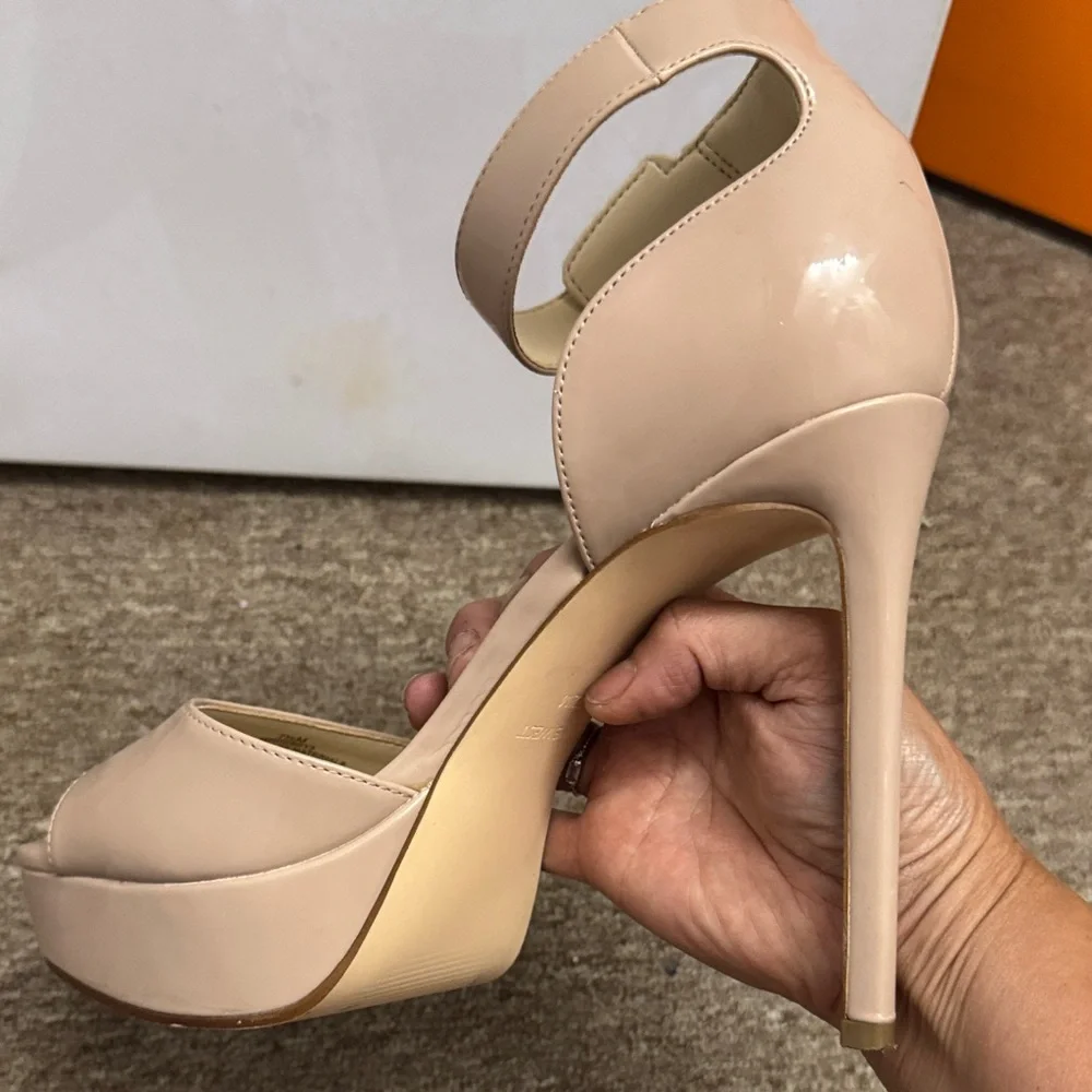 Nine West Nude Patent Platform Ankle-Strap Heel